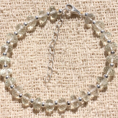 Bracelet argent 925 et pierre - phrénite rondelles facettées 7mm