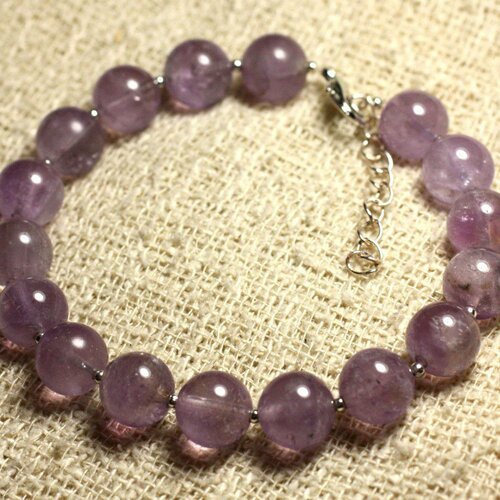 Bracelet argent 925 et pierre semi précieuse - améthyste lavande 10mm