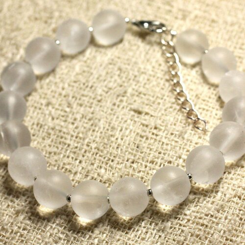 Bracelet argent 925 et pierre - cristal quartz mat givré 10mm