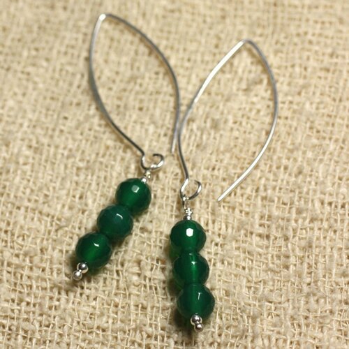 Boucles d'oreilles argent 925 crochets 40mm - onyx vert facetté 6mm