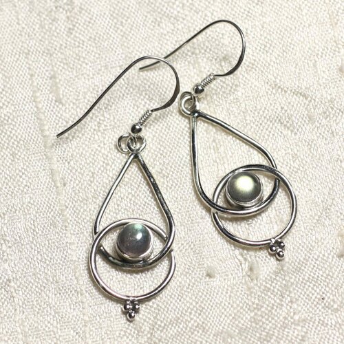 Bo205 - boucles d'oreilles argent 925 et pierre labradorite gouttes 36mm
