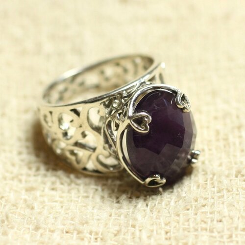 N111 - bague argent 925 et pierre - améthyste ovale facetté 16x12mm