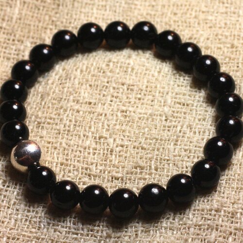 Bracelet argent 925 et pierre - tourmaline noire 8mm