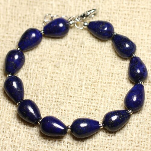 Bracelet argent 925 et pierre - lapis lazuli gouttes 12mm