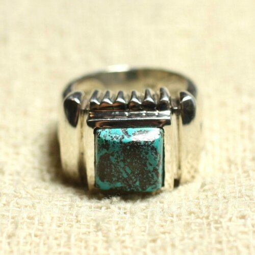 N123 - bague argent 925 et pierre - azurite carré 10mm