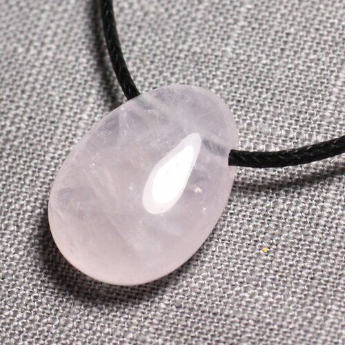 Collier pendentif pierre semi précieuse - quartz rose goutte 25mm