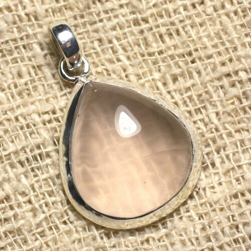 N3 - pendentif argent 925 et pierre - quartz rose goutte 28x22mm