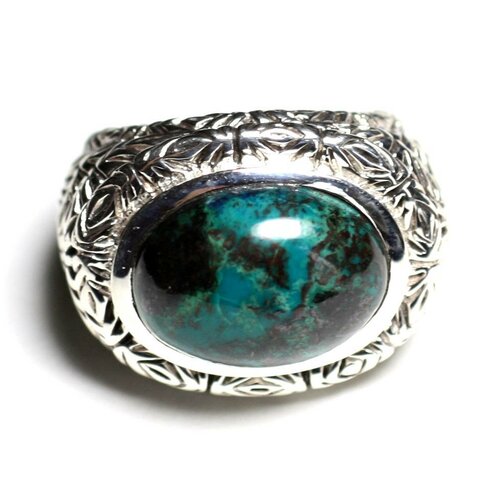 N114 - bague argent 925 et pierre - azurite ovale 16x12mm