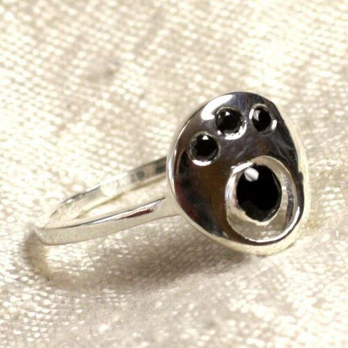 N226 - bague argent 925 et pierre - onyx noir facetté ronds 2-4mm