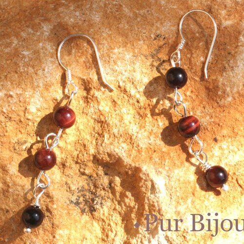 Boucles d'oreilles argent 925 et oeil de taureau 4mm
