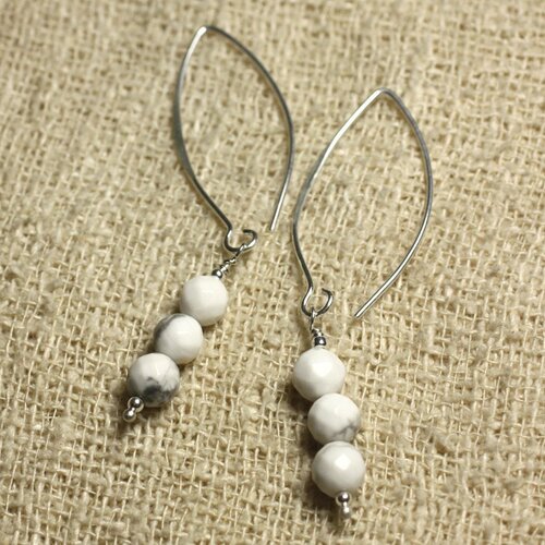 Boucles d'oreilles argent 925 crochets 40mm - howlite facettée 6mm