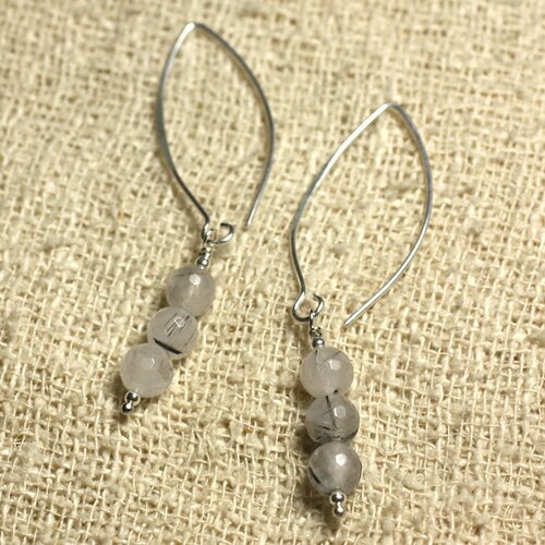 Boucles d'oreilles argent 925 crochets 40mm - quartz tourmaline facetté 6mm