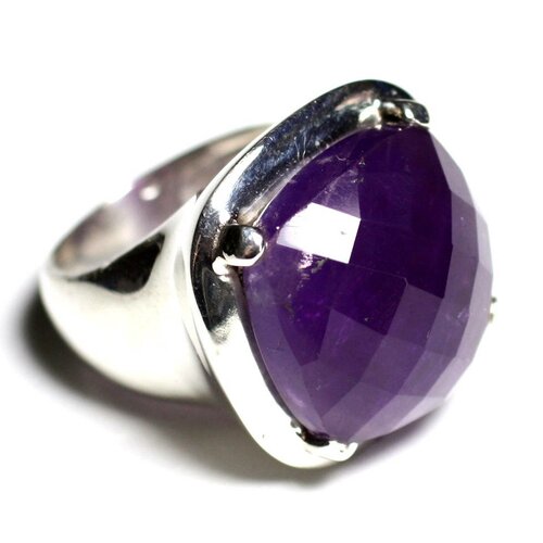 N110 - bague argent 925 et pierre - améthyste facettée carré 18mm