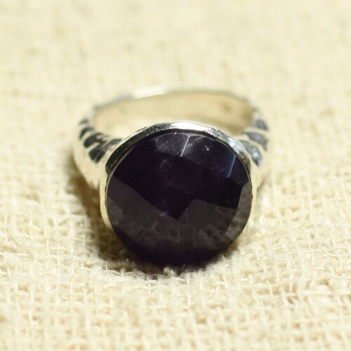 N120 - bague argent 925 et pierre - améthyste facettée rond 15mm
