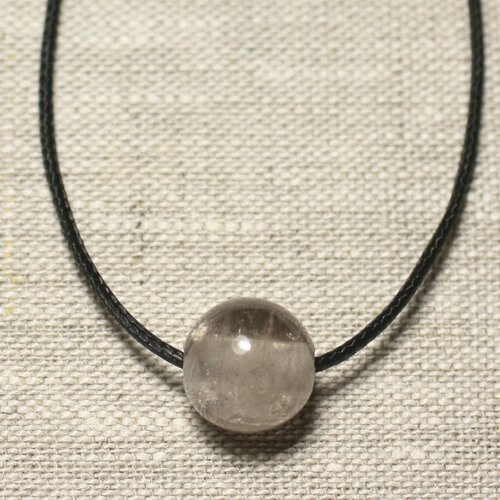 Collier pendentif pierre semi précieuse - quartz fumé boule 14mm