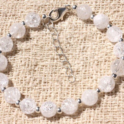 Bracelet argent 925 et pierre - cristal de roche quartz craquelé 7mm