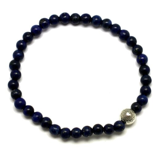 Bracelet pierre semi précieuse lapis lazuli 4mm et perle argentée