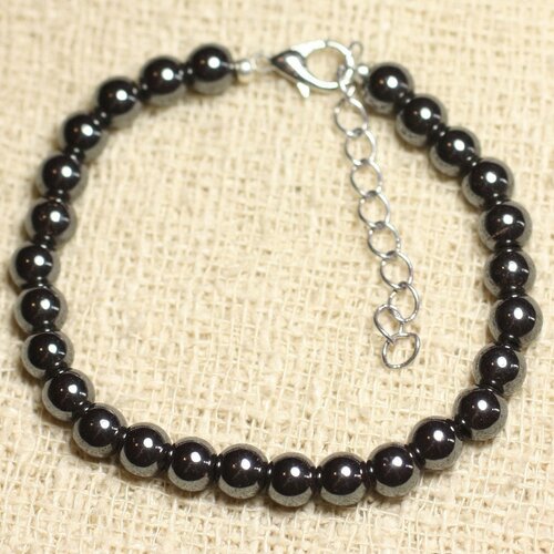 Bracelet argent 925 et pierre - hématite boules 6mm