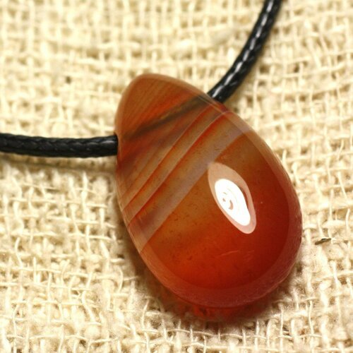 Collier pendentif en pierre - agate rouge orange goutte 25mm