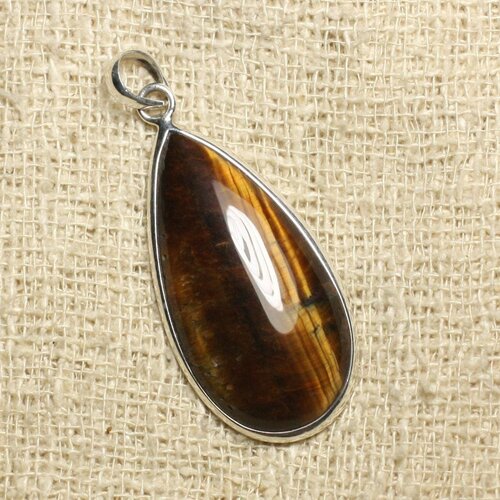 Pendentif argent 925 et pierre - oeil de tigre goutte 40mm