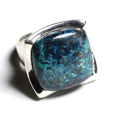N222 - bague argent 925 et pierre - azurite carré 20mm