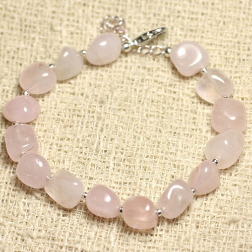 Bracelet argent 925 et pierre - quartz rose nuggets 8-10mm