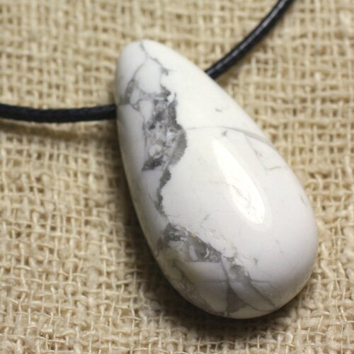 Collier pendentif en pierre - howlite goutte 40mm