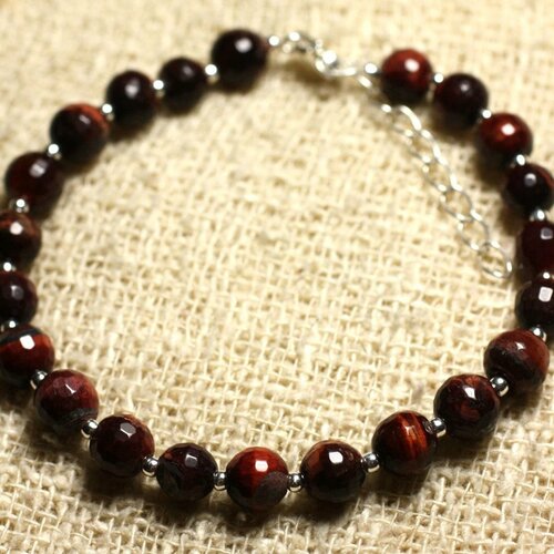 Bracelet argent 925 et pierre - oeil de taureau facetté 6mm