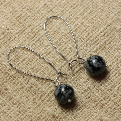 Boucles d'oreilles pierre semi précieuse - obsidienne flocon 10mm