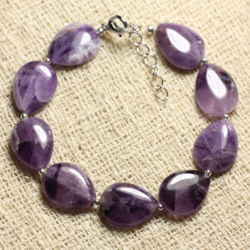 Bracelet argent 925 et pierre - améthyste gouttes 16x12mm