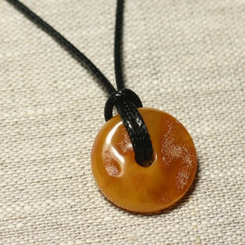 N1 - collier pendentif pierre ambre naturelle donut pi 22mm