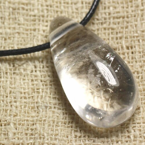 Collier pendentif en pierre - cristal quartz goutte 40x20mm