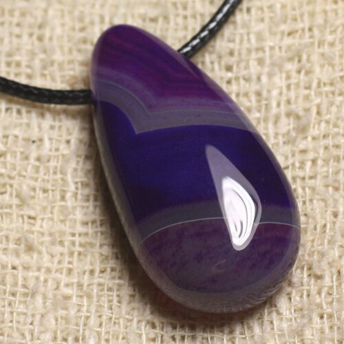 Collier pendentif en pierre - agate violette goutte 40mm