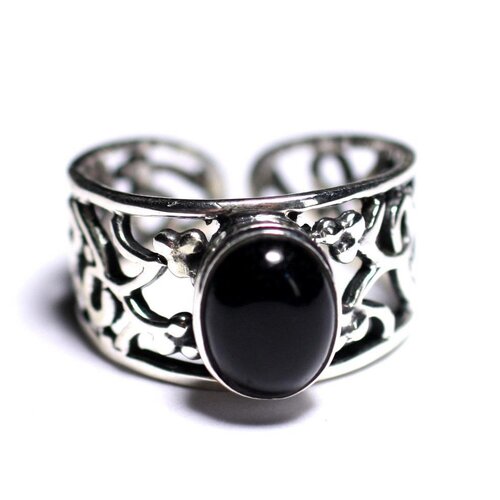 N224 - bague argent 925 et pierre - onyx noir ovale 9x7mm