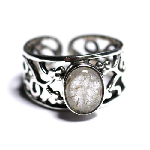 N224 - bague argent 925 et pierre - quartz rutile doré ovale 9x7mm