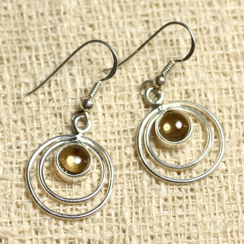 Bo202 - boucles d'oreilles argent 925 et pierre cercles 16mm citrine