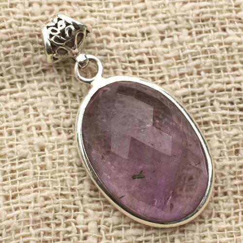 N18 - pendentif argent 925 et pierre - améthyste facettée ovale 27x18mm