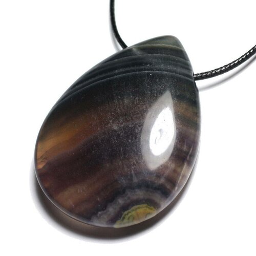 Collier pendentif en pierre - fluorite multicolore grande goutte 60mm