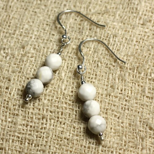 Boucles d'oreilles argent 925 - howlite facettée 6mm