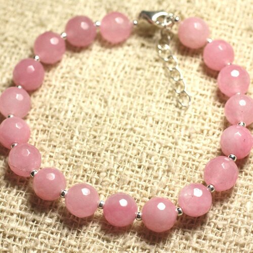 Bracelet argent 925 et pierre - jade rose facettée 8mm