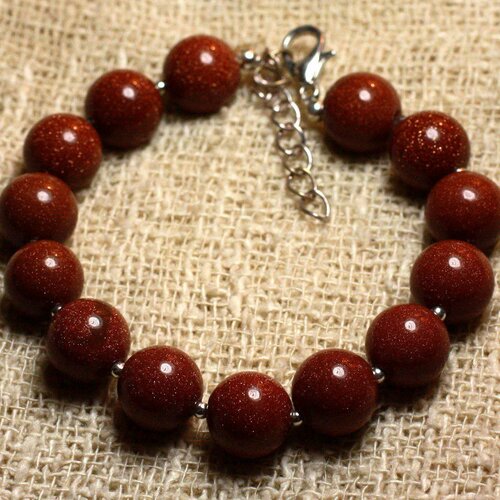 Bracelet argent 925 et pierre - pierre de soleil synthèse 10mm