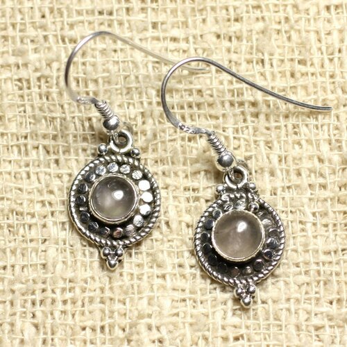 Bo210 - boucles d'oreilles argent 925 cercles 19mm quartz rose