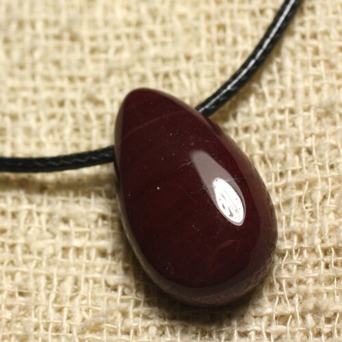 Collier pendentif en pierre - jaspe mokaïte goutte 25mm