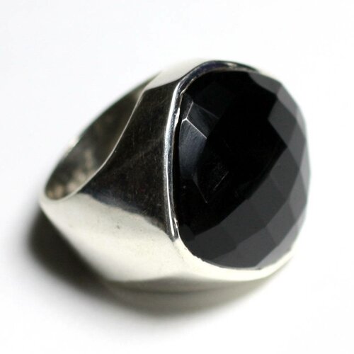 N223 - bague argent 925 et pierre - onyx losange facetté 23mm