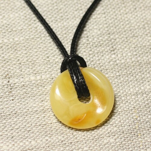 N2 - collier pendentif pierre ambre naturelle donut pi 21mm