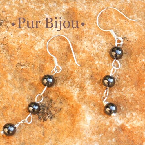Boucles d'oreilles argent 925 et pierre - hématite 4mm
