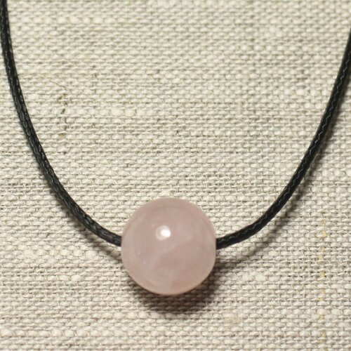 Collier pendentif pierre semi précieuse - quartz rose boule 14mm