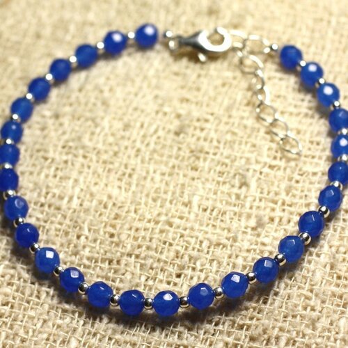 Bracelet argent 925 et pierre - jade facettée 4mm bleu roi