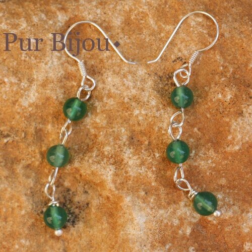 Boucles d'oreilles onyx vert et argent 925