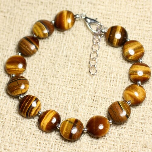 Bracelet argent 925 et pierre - oeil de tigre palets 10mm